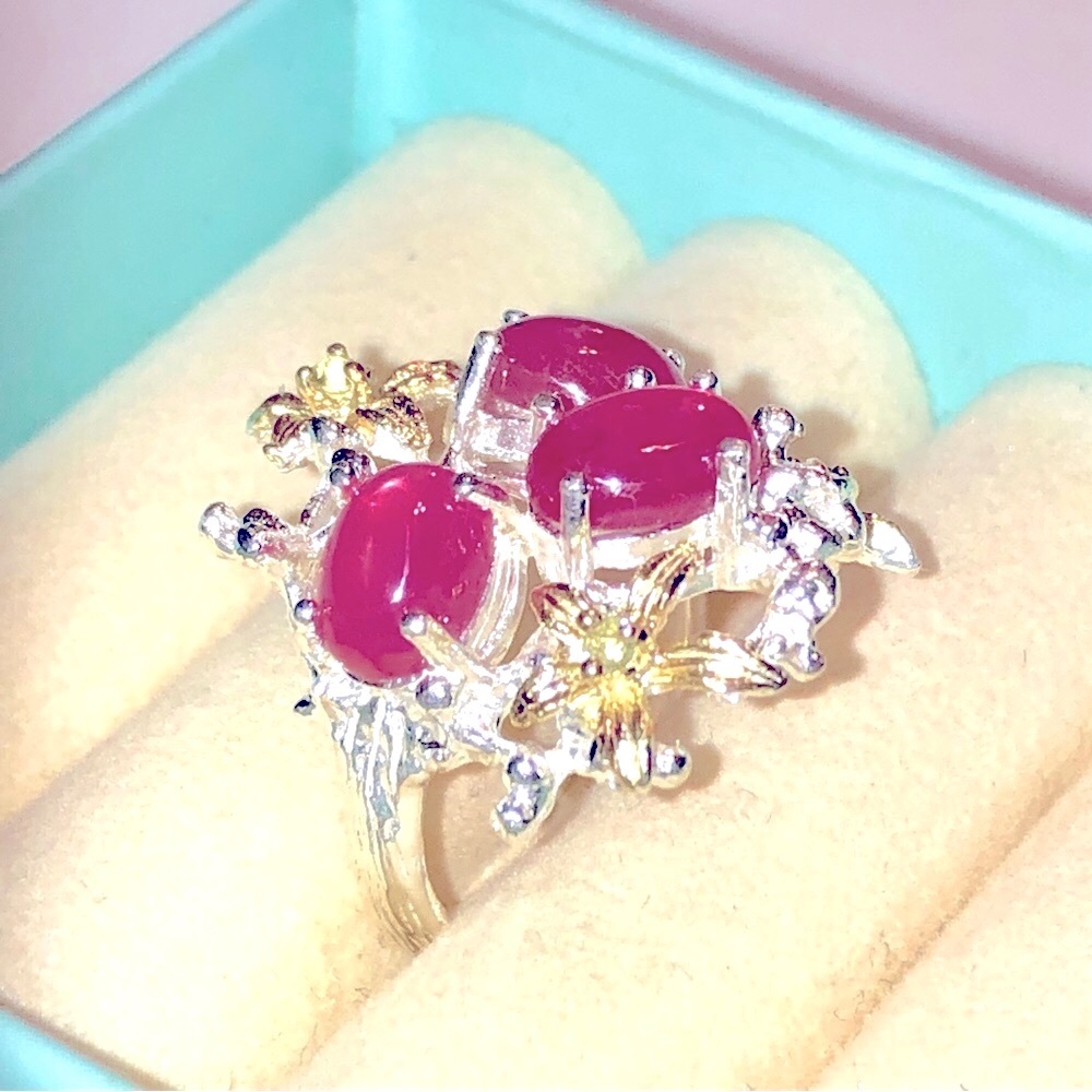 Unique Star Ruby Ring925 Sterling Silver & Goldsi… - image 4